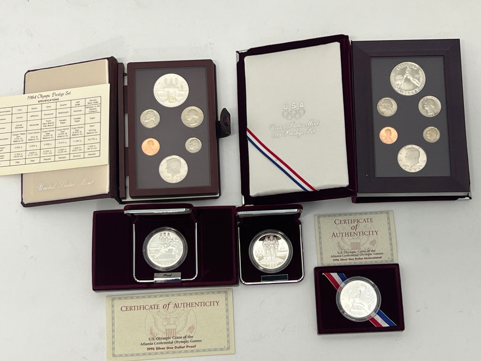 US Mint Olympic Proof Sets 90% Silver - (1)1984 US Mint 6 Coin Set 90% Silver Dollar, 1988 Prestige (1 of 11)