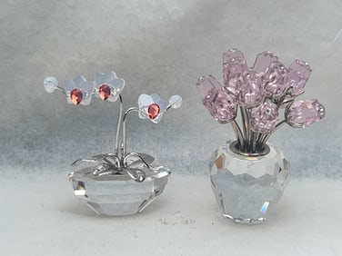 (2)Swarovski Crystal - Orchid + Dozen Roses -  Both w/ Original Boxes - Retired Memories Orchid