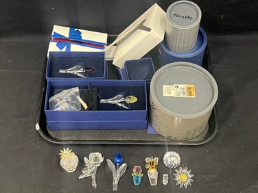 (10)Swarovski Crystal Flower Collection, Most w/ Boxes -  Tulips Red + Yellow w/ Mini Bag Tulips,