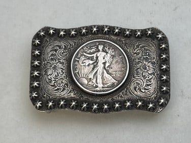 Diablo Mfg. Sterling Buckle w/ 1946 Walking Liberty - Hallmarked Diablo w/ 90% Silver Walking