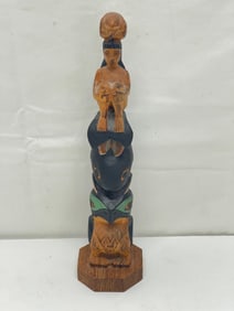 Northwest Coast Ray Moore Carved Totem Pole - Signed on Bottom ''Ray Moore'' Handcarved & Painted
