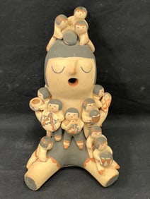 Signed Marie Toya Pueblo Storyteller 9.25''T - Jemez Pueblo 12 Children Storyteller Pottery