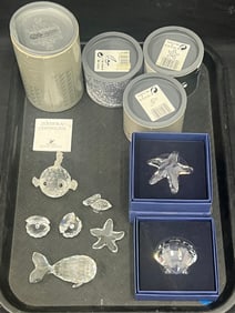 8pcs Swarovski Crystal Ocean Themed Figures - 6 Have Original Boxes - (2)Starfish 1.75'' + 2.5''