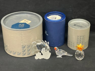 (3)Swarovski Crystal - Parrot, Pineapple,Fish -  All w/ Original Boxes - Fish on Frosted Coral 2.5''