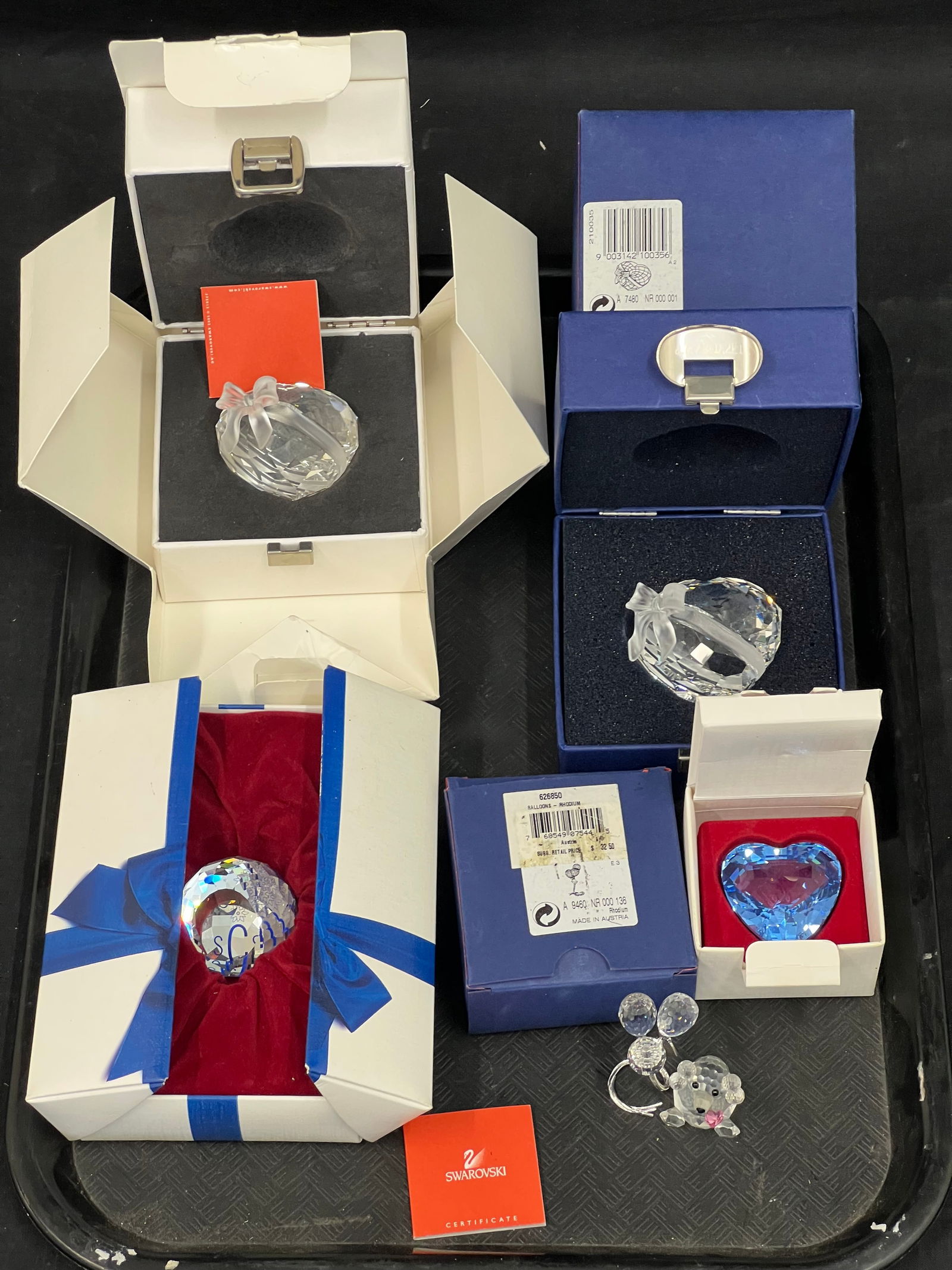 (6)Swarovski Crystal Hearts, Balloons Bear - Some w/ Original Boxes - Asst Hearts, SCS Paperweight, (1 of 7)