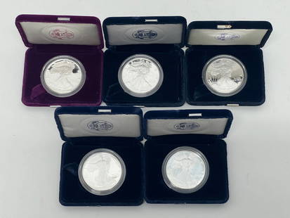 (5)1oz Fine Silver .999 US Mint Walking Liberty Dollars - American Eagle Walking Liberty 1oz Fine: (5)1oz Fine Silver .999 US Mint Walking Liberty Dollars - American Eagle Walking Liberty 1oz Fine Silver Each - (2)1994 , (1)1995, (1)1997 , (1)2000