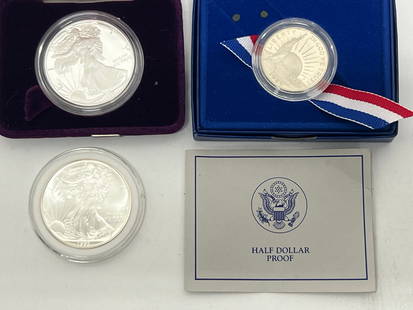 (2)1oz Fine Silver Walking Liberty 1$ w/ Half - 1989 + 1993 American Eagle Walking Liberty 1oz Fine: (2)1oz Fine Silver Walking Liberty 1$ w/ Half - 1989 + 1993 American Eagle Walking Liberty 1oz Fine Silver Coins - (1)US Liberty Half Dollar 'S'
