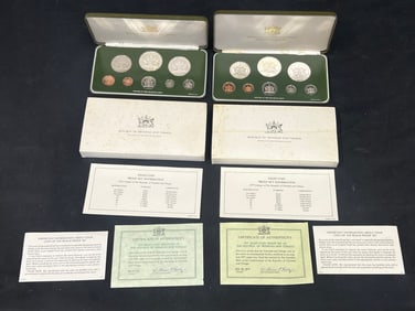 (2)Coin Proof Sets Republic of Trindad & Tobago Sterling COAs - 1976 + 1977 (8)Coin Proof Sets - 5$