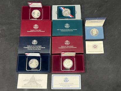 (5)US Mint Commemorative 90% Silver Dollars - 1998 Robert Kennedy, 1999 Dolly Madison, 2000 Library: (5)US Mint Commemorative 90% Silver Dollars - 1998 Robert Kennedy, 1999 Dolly Madison, 2000 Library of Congress, 1997 Botanic Garden, 1975 Paul Revere