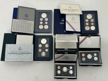 (5)US Mint Premier + Prestige Silver 90% Silver Proof Sets - 1996 + 1998 Premier 90% Silver Proof