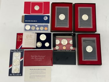 Lot of US Mint Uncirculated / Proof Sets - 1971 to 1973 Eisenhower Dollars, 1976 Bicentennial Silver