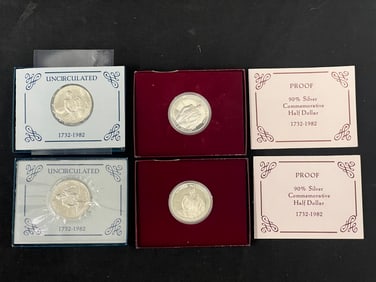 (4)1982 US Proof 90% Silver Washington 1/2 Dollars -  90% Silver George Washington Commemorative