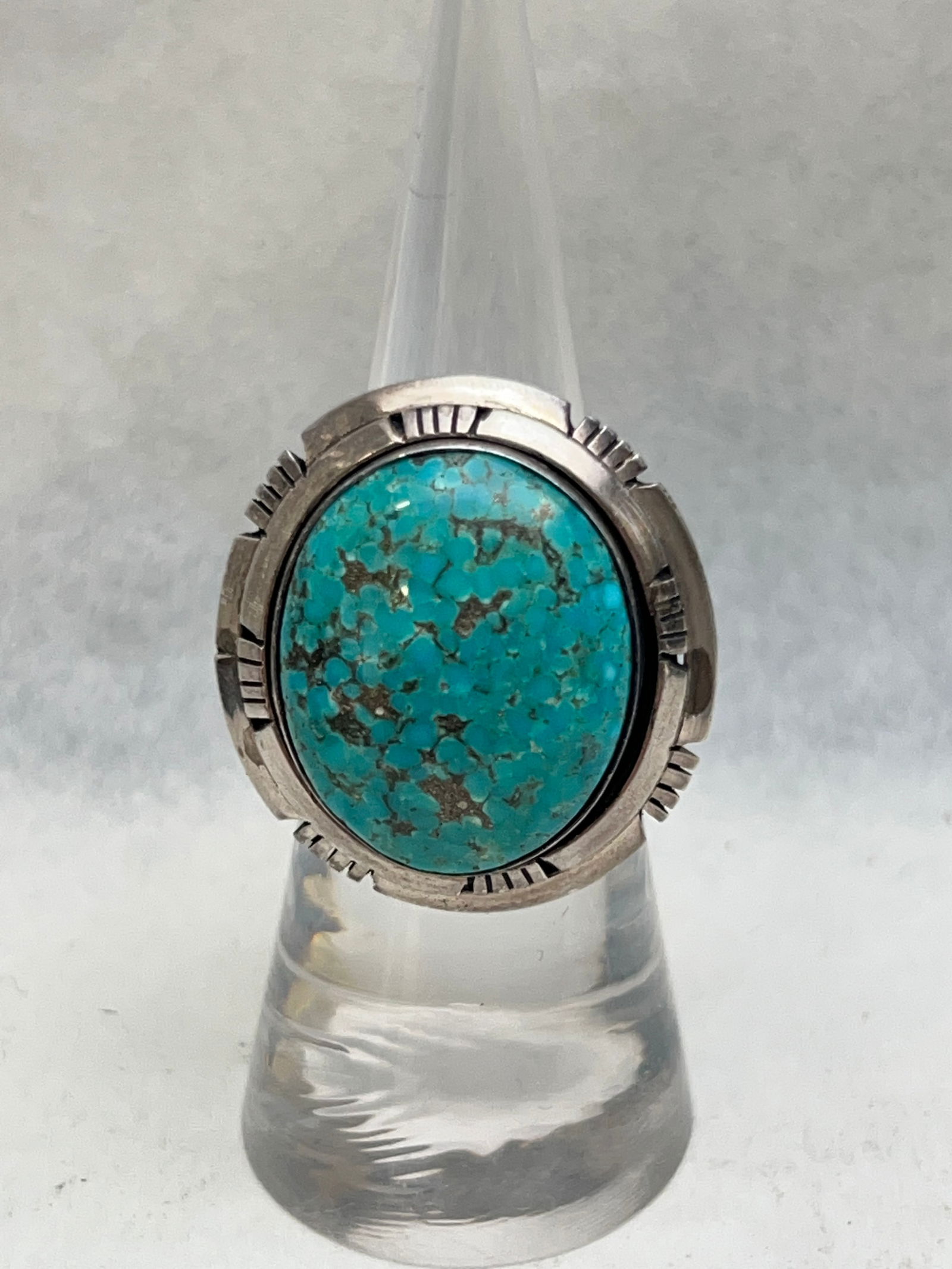 Vtg Navajo Sterling Turquoise Ring by S.Skeets - Sz 6.5, Stone Approx. .75'' (1 of 4)