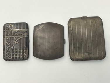 (3)Vintage Cigarette Cases .800 Silver & Silverplated - D.R.G.M .800 Silver Case w/ Design