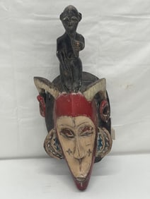 African Ivory Coast Guro Peoples Carved Mask -  Hand Carved & Painted 6.75'' x 18''L - From Estate