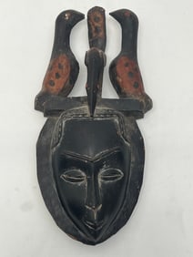 African Yohoure Bird Dance Mask 8'' x 17'' -  Carved w/ 3 Bird Design - From Prominent Monterey /