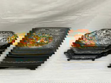 (2)Large Handpainted Palekh Russian Signed Lacquer Boxes- (1)Winter Scene Signed 10.5'' x 8'' x 4''