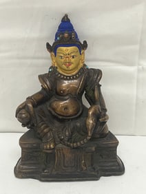 Tibetan Yellow Jambhala Bronze God of Wealth - Bronze w/ Stones 4.5'' x 3'' x 6''