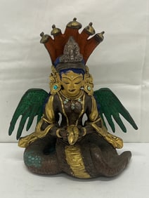 Naga Kanya Tibetan Gilt Bronze Figure 8''T