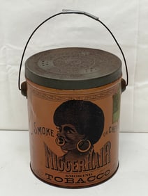 Atq Black Americana Smoke Tobacco Tin Can - Smoke or Chew Tobacco Tin Can w/ Original Top &