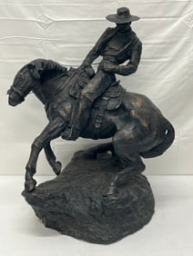 Western Cowboy on Horse Statue 19'' x 15'' x 22.5'' - Mixed Composition, Signed #'d 4 / K100 - (Pick