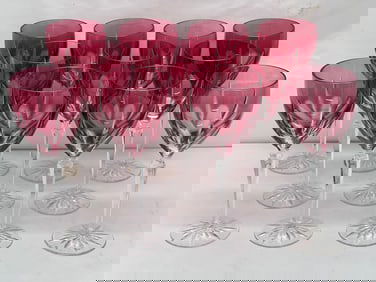 (11)W.Germany Crystal Cut to Clear Glasses 3.25'' x 8.25'' - Cranberry Cut to Clear