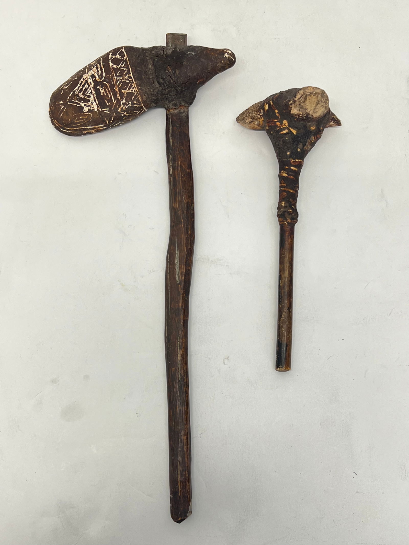 Native American Antique Tomahawk & War Club - Tomahawk has Teepee Design on Head 3'' x 8'' Overall (1 of 10)