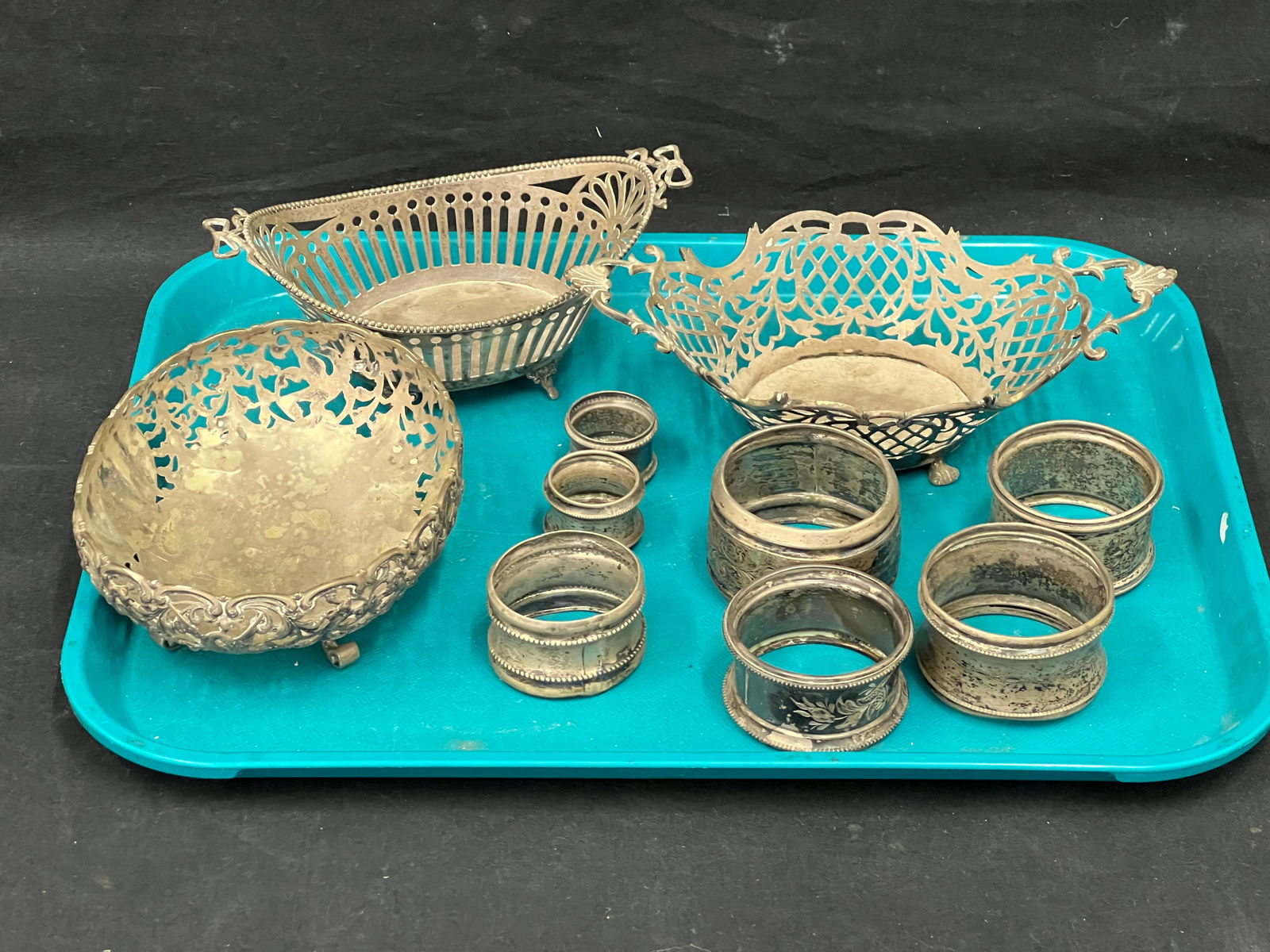 Antique Sterling Silver Basket Dishes w/ Napkin Rings (1 of 12)