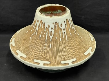 Volcanic Style Pottery Celedon Vase 12'' x 9'' - Metal Insert, Celedon Colored Bottom