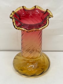 1880 Era Amberina Rubina Glass Ruffle Top Vase 6.5'' x 9.5''