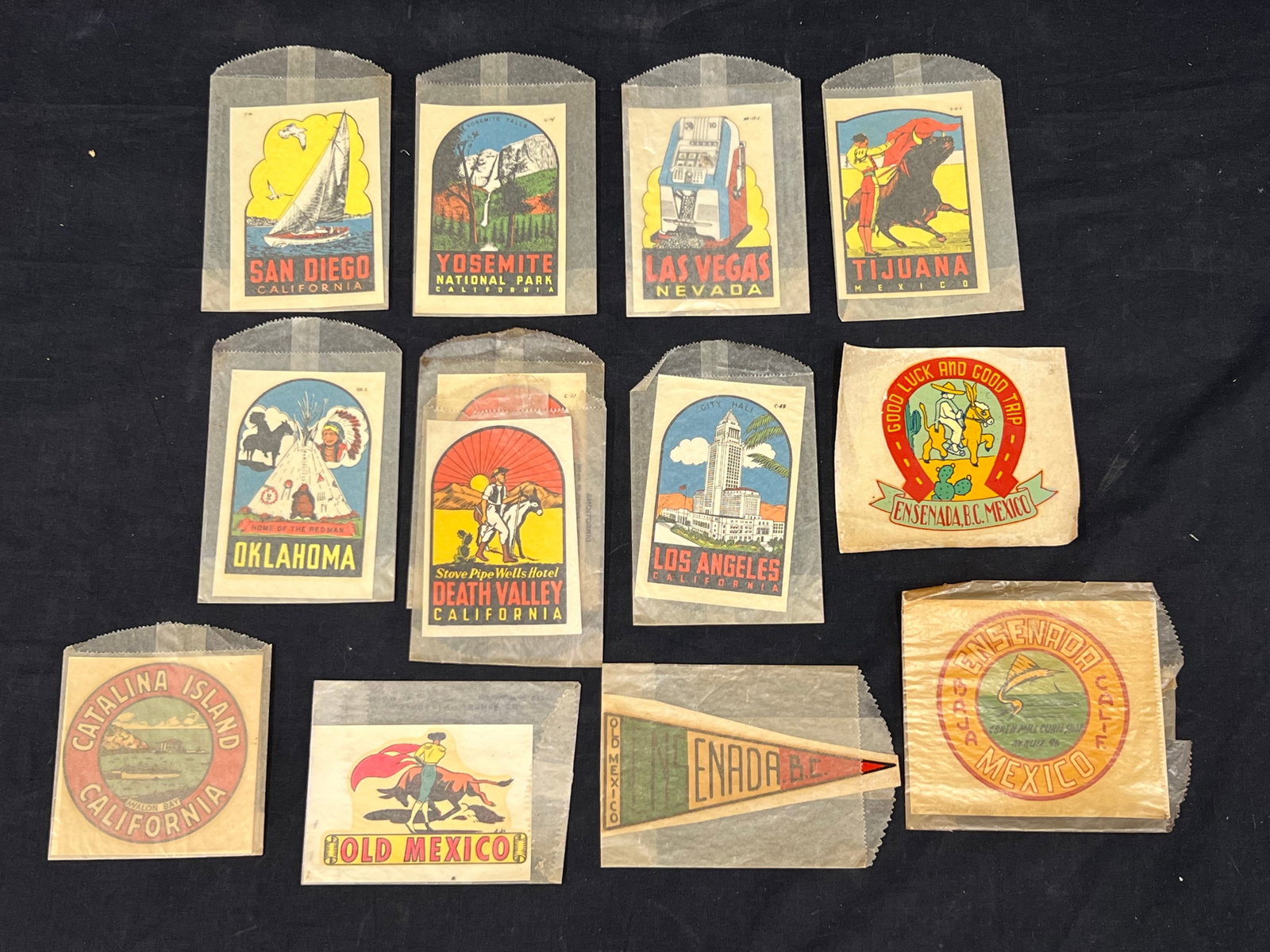 (13)Vintage Travel Decals - San Diego, Yosemite, Death Valley, Oklahoma, Los Angeles, Catalina: (13)Vintage Travel Decals - San Diego, Yosemite, Death Valley, Oklahoma, Los Angeles, Catalina Island, Las Vegas, Tijuana, Mexico