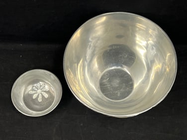 (2)Towle Silversmiths Bowls w/ Mother of Pearl Inlay - (1)10'' x 6.5'' , (1)5'' x 2''