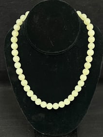 Chinese Jade Bead Necklace 17''L