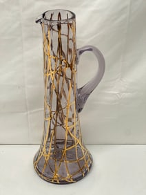 Mid Century Light Amethyst Glass Pitcher 14''T - Amethyst Glass Pitcher w/ Heavy Applied Gold