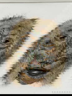 Alaskan Eskimo Pottery Mask w/ Fur, Signed - Handpainted Inuit Mask 8'' x 11'': Alaskan Eskimo Pottery Mask w/ Fur, Signed - Handpainted Inuit Mask 8'' x 11''