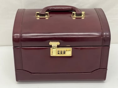 Leather Vanity Case w/ Handle & Presto Lock - 12'' x 8.5'' x 8''