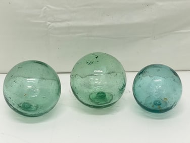 (3)Vintage Glass Fishing Floats - (2)13'' , (1)11.25''