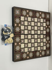 Middle Eastern Game Board - Chess / Checkers / Backgammon Board Box, Closed 19'' x 9.5'' x 2.5'' ,