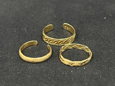 (3)14K Yellow Gold Toe Rings / Pinky - 3g Wgt Total - (2)Sz 3, (1)Sz 4.5
