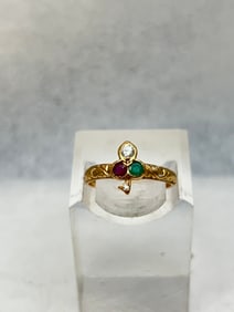 Vtg 18K Gold Diamond Ruby Emerald Ring, Sz 6 - Vintage 18K Ring w/ Hallmarks inside J &P 18K 750 -