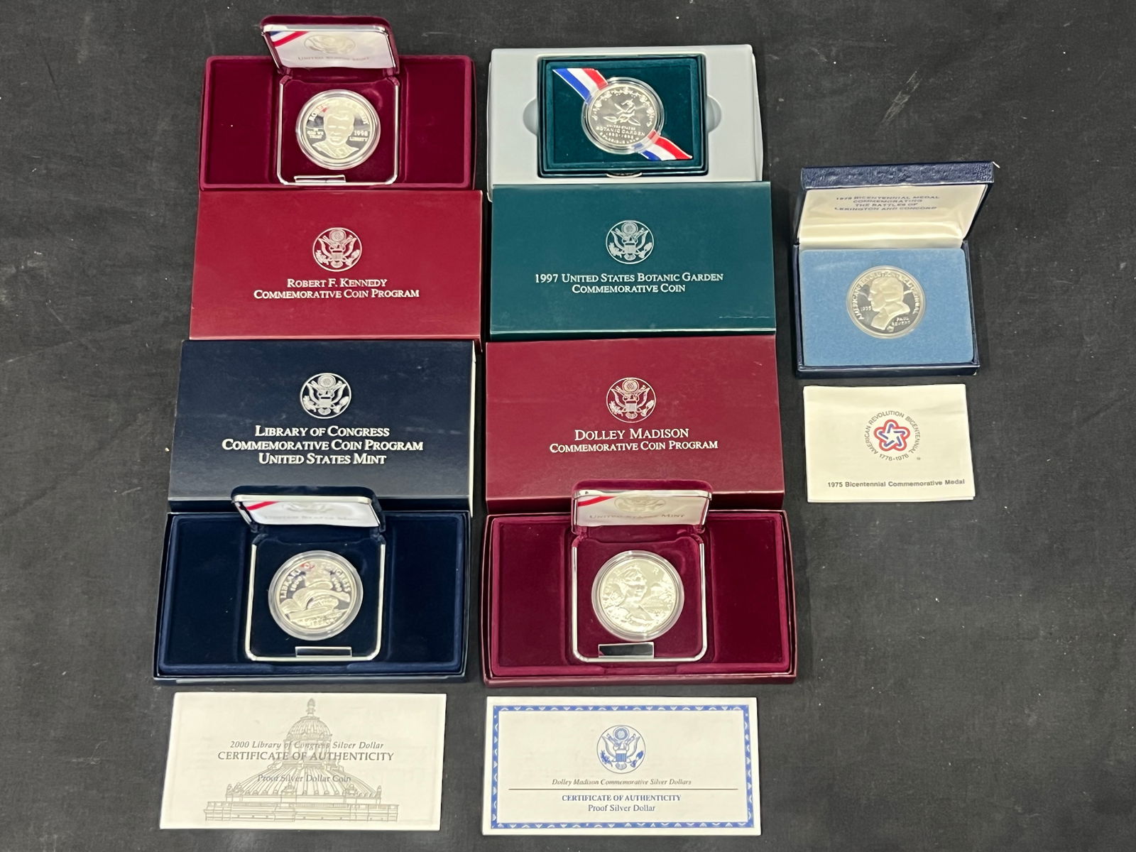 (5)US Mint Commemorative 90% Silver Dollars - 1998 Robert Kennedy, 1999 Dolly Madison, 2000 Library (1 of 12)