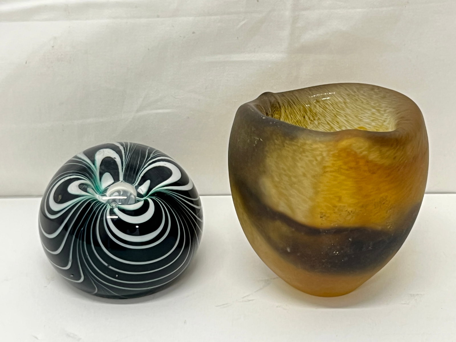 Art Glass Paperweight, Amber Colored Art Vase - Paperweight Signed 2.5'' x 1.75'' , Vase Signed 3'' (1 of 7)