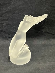 Signed Lalique Crystal Kneeling Nude Figure 7.5'' x 5.5'' -