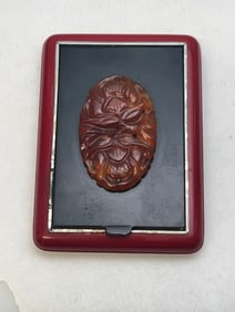 Walter Lampl Art Deco Compact with Carved Chinese Carnelian -  Art Deco Red Enamel Compact by Walter