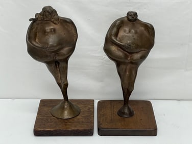1960s Michael Evans Bronze Modernist Nude Sculptures - Signed Figural Man & Woman Nude Sculptures