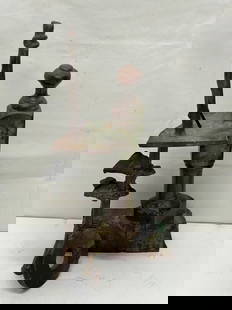 Signed David Phelps Abstract Bronze Sculpture 13''T - Abstract Bronze Assemblage Sculpture -: Signed David Phelps Abstract Bronze Sculpture 13''T - Abstract Bronze Assemblage Sculpture - References from Times Past by Juxtaposing Several Old Fashion Elements & Modern Elements -1989
