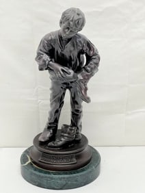 Good Morning Shoe Shine Boy Bronze Sculpture 14.5''T - Unsigned Bronze on Marble