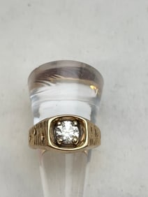 Vtg 14K Gold Diamond 1.25ct Ring, Certificate - Vintage Solid 14K Yellow Gold Mens  / Unisex Ring
