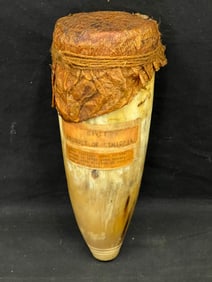 Atq Ethiopian Civet Musk Oxen Horn 4.5'' x 11.75''  - Oxen Horn Civet Musk with Lamb / Goat Skin Top