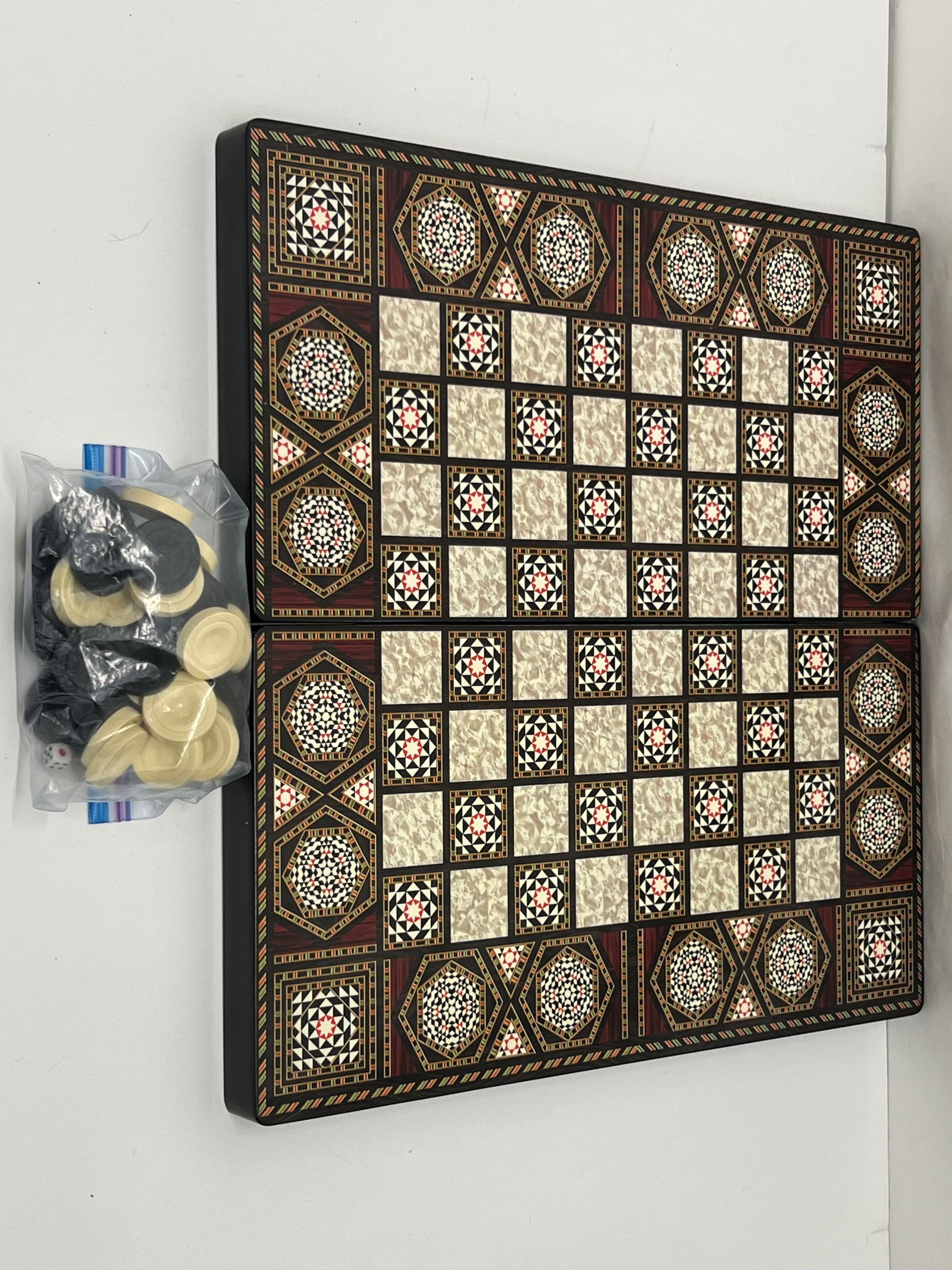 Middle Eastern Game Board - Chess / Checkers / Backgammon Board Box, Closed 19'' x 9.5'' x 2.5'' , (1 of 4)